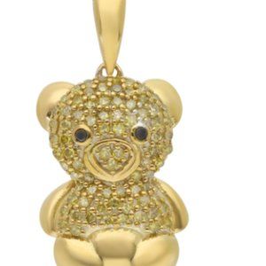 NEW Yellow Diamond Teddy Bear Pendant in Rhodium and Vermeil Yellow Gold